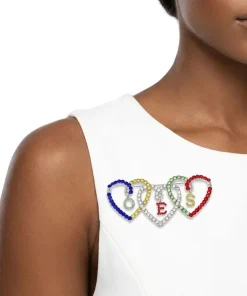 Alternative view of OES Multicolor Triple Heart Rhinestone Brooch
