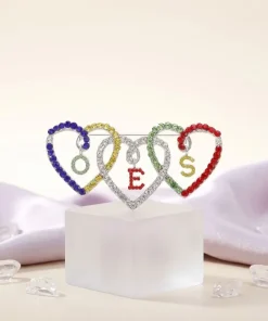 OES Multicolor Triple Heart Rhinestone Brooch