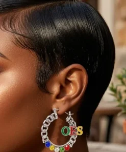 Alternative view of OES Rhinestone Chain Hoop Earrings