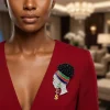 OES Lady Profile Brooch – Rhinestone High Puff with Enamel Headwrap - Image 3