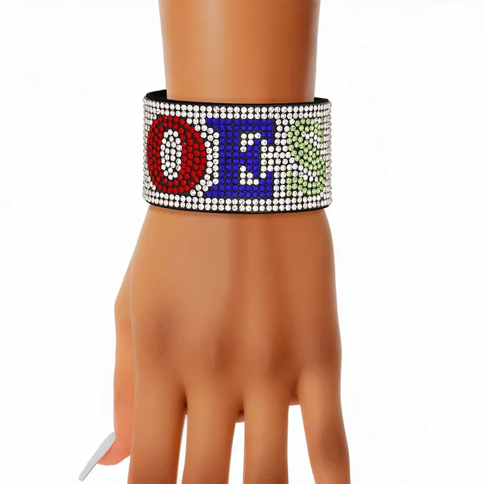 OES Rhinestone Bracelet – Black Magnetic Band with Clear Stones - Image 2