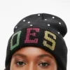 OES Rhinestone Beanie – Black Knit Winter Hat with Bling Letters - Image 2