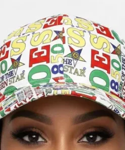 Alternative view of OES Print Baseball Hat – White and Multicolor Eastern Star Cap