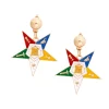 OES star earrings with five-color Eastern Star drop on gold-tone ball studs