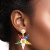 OES Star Drop Earrings – Gold with Five-Color Eastern Star - Image 2