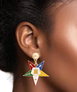 Alternative view of OES Star Drop Earrings – Gold with Five-Color Eastern Star