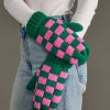 pink and green mittens