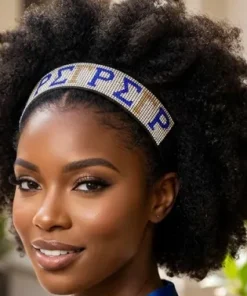 Alternative view of SGRHO Blue Gold Rhinestone Black Stretch Headband