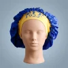 SGRHO Blue Silky Satin & Contrast Band Sleep Bonnet - Image 3