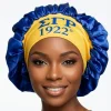 SGRHO Blue Silky Satin & Contrast Band Sleep Bonnet - Image 4