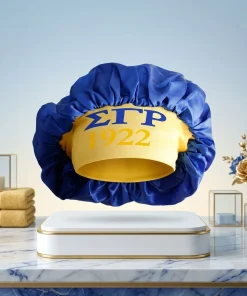 SGRHO Blue Silky Satin & Contrast Band Sleep Bonnet