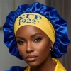 SGRHO Blue Silky Satin & Contrast Band Sleep Bonnet - Image 2