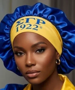 Alternative view of SGRHO Blue Silky Satin & Contrast Band Sleep Bonnet