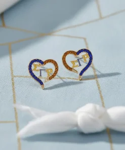 Alternative view of SGRHO Sorority Heart Blue Gold Bling Stud Earrings