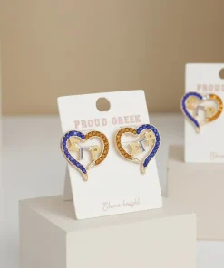 SGRHO Sorority Heart Blue Gold Bling Stud Earrings