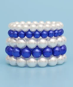 ZPB Blue White Pearl Stretch 5 Pcs Bracelets Women