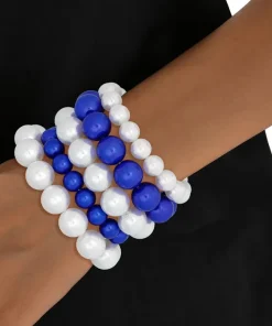 Alternative view of ZPB Blue White Pearl Stretch 5 Pcs Bracelets Women